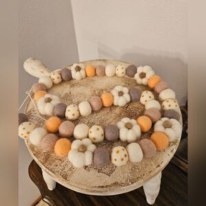 Handmade Felt Wool Ball Pumpkin Halloween Garlands (Set Of Two)